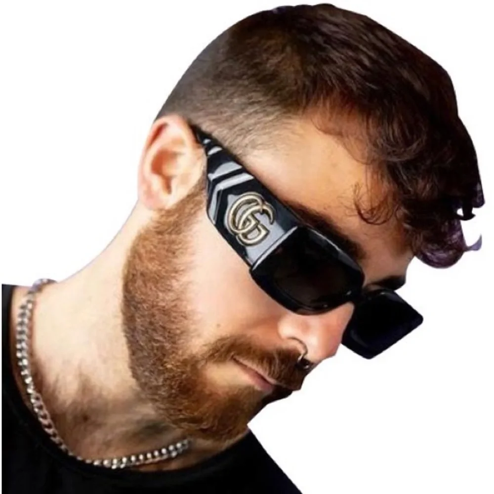 New Authentic - Gucci Black Gray Gg0811s 001 Logo Rectangle Unisex Sunglasses